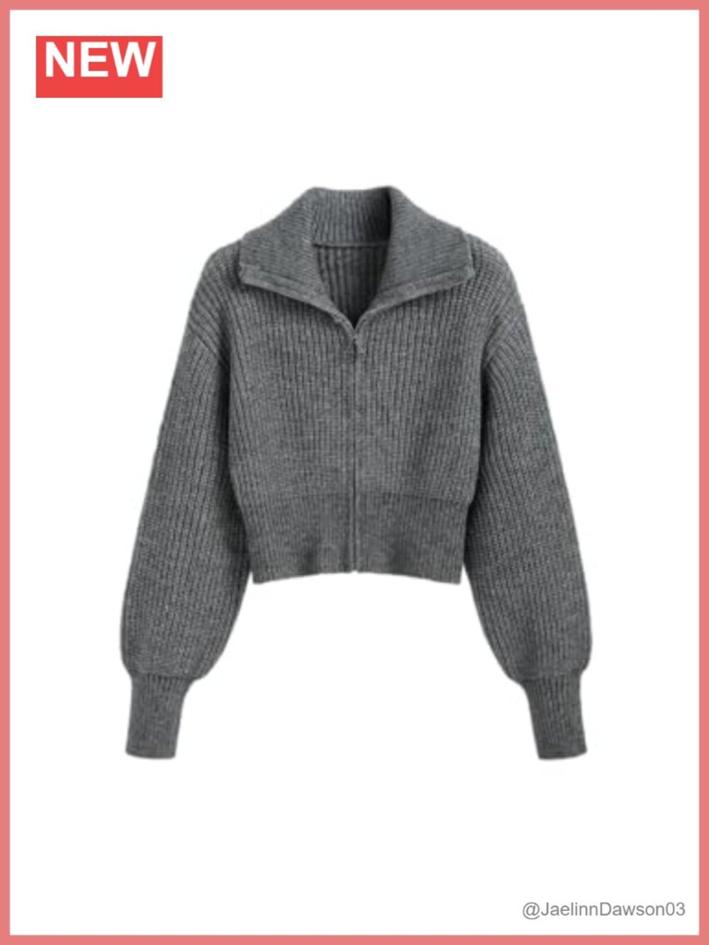 Women's Chunky Knit Zip-Up Collared Cardigan Sweater